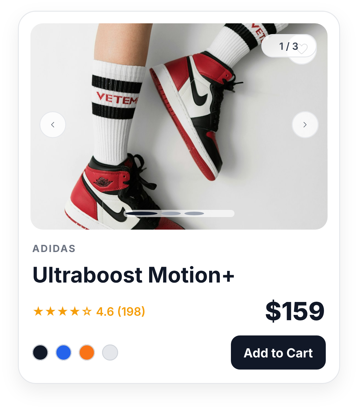 Shoe card with carousel image treatment